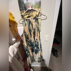 Multicolor - green cream and teal Pleated Dress